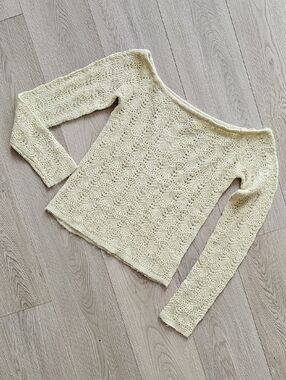 NWT American Eagle Dainty Fuzzy Open Lace Off The Shoulder Spring Sweater, Med